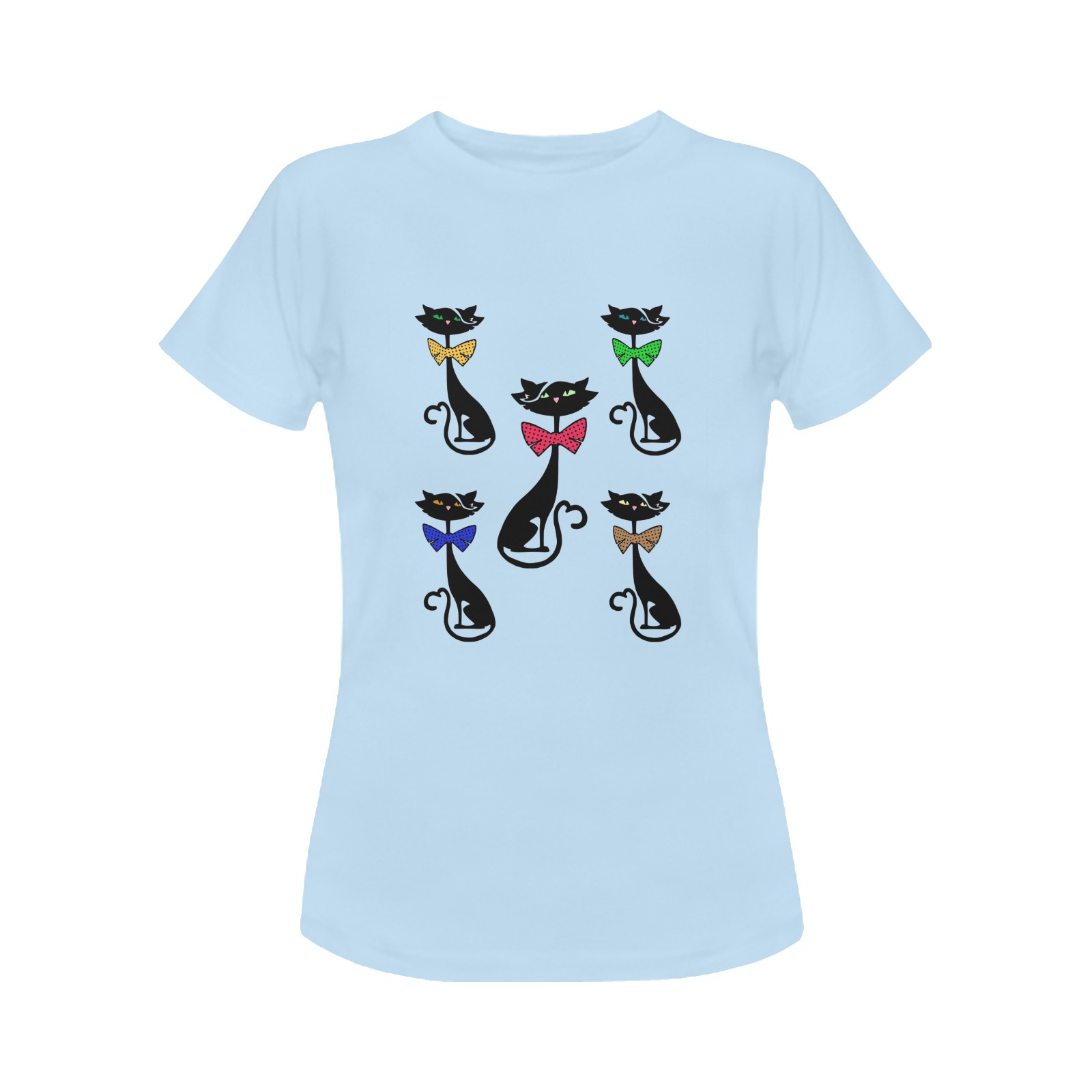 Black Cat with Bow Ties - Blue Women's Classic T-Shirt (Model T17）