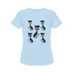 Black Cat with Bow Ties - Blue Women's Classic T-Shirt (Model T17）