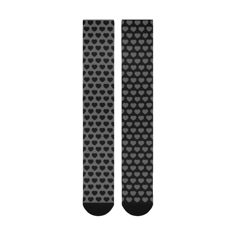 Black and grey hearts pattern duotone Over-The-Calf Socks