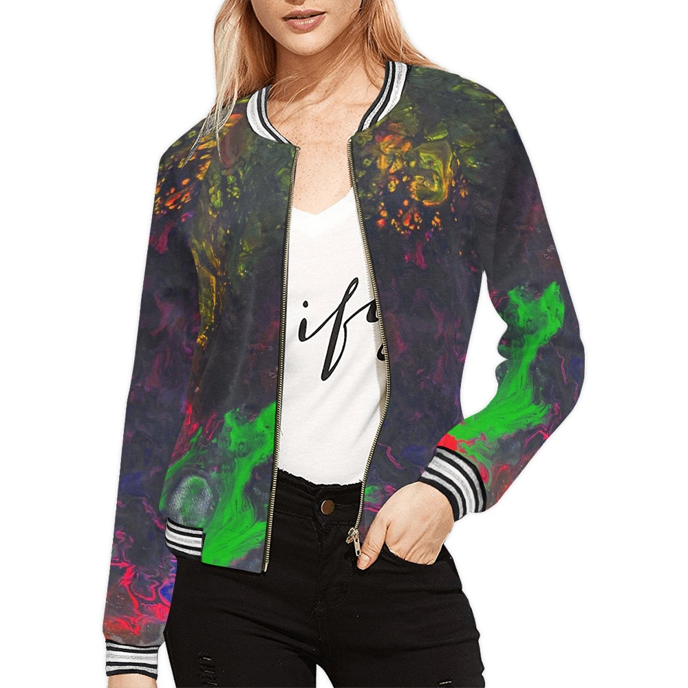 Deep in the Jungle All Over Print Bomber Jacket for Women (Model H21)