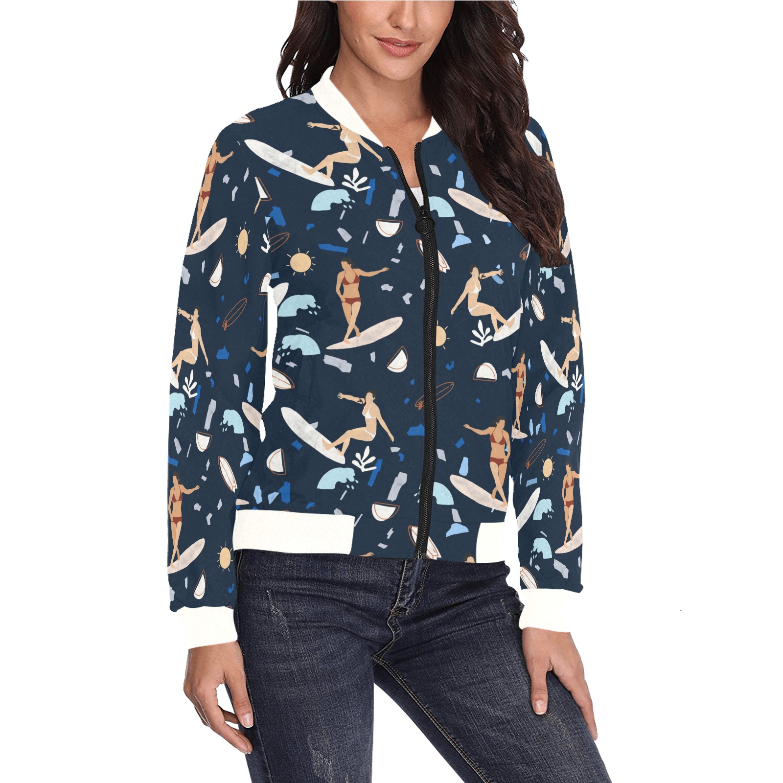 Surfing the terrazzo sea 2 All Over Print Bomber Jacket for Women (Model H36)