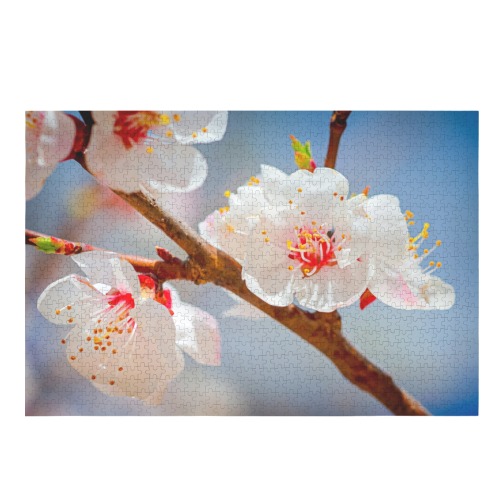 Japanese apricot flowers. Enjoy Hanami season. 1000-Piece Wooden Jigsaw Puzzle (Horizontal)