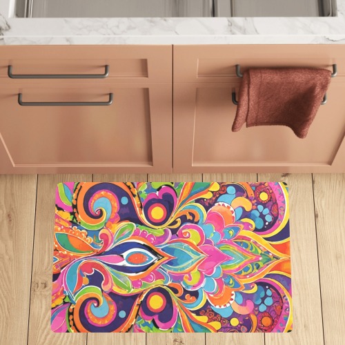 Abstract Retro Hippie Paisley Floral Kitchen Mat 32"x20"