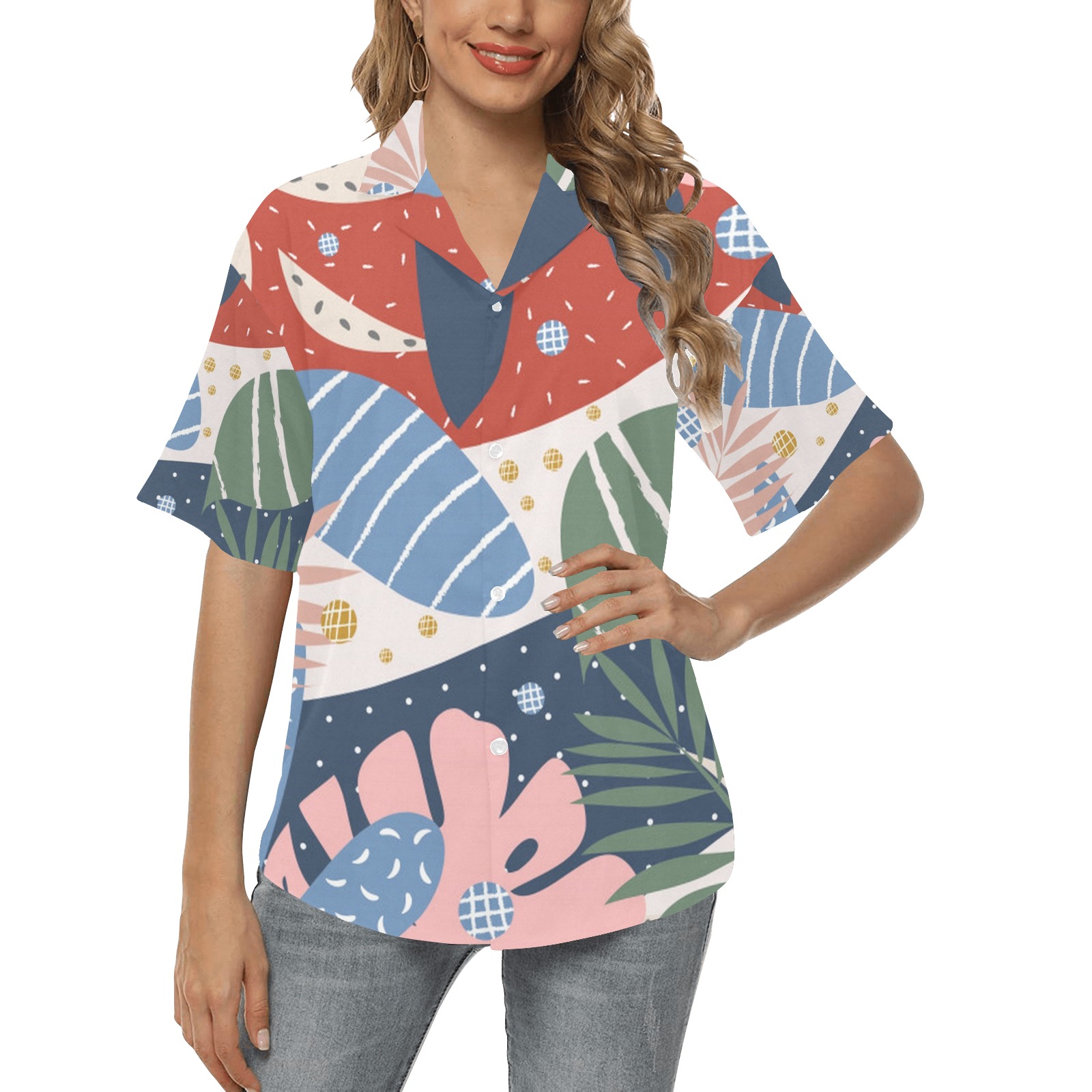 Colorful Tropical Pattern (5) All Over Print Hawaiian Shirt for Women (Model T58)