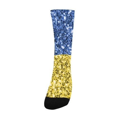 Blue yellow Ukraine flag glitter faux sparkles Men's Custom Socks