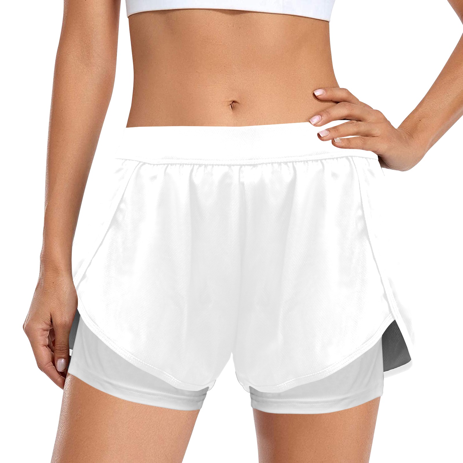 White Collection Women's Sports Shorts with Compression Liner (Model L63)