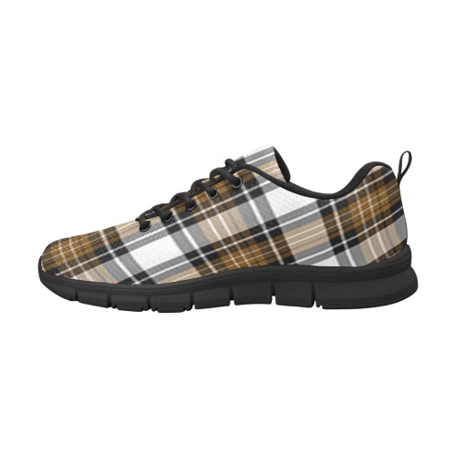 Brown Black Plaid Men's Breathable Running Shoes (Model 055)