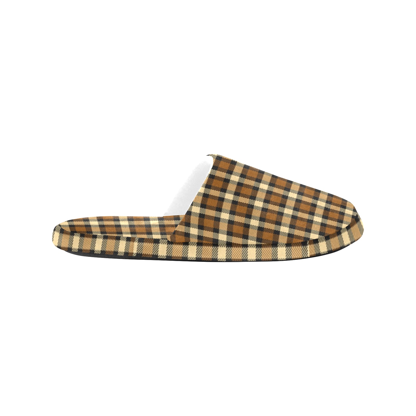 Autumn Brown Beige Plaid Women's Cotton Slippers (Model 0601)