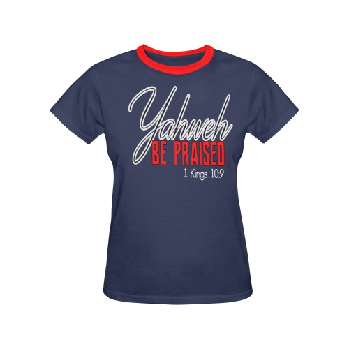 1 - Yahweh Be Praised Navy/Red T-Shirt Women Women's All Over Print Crew Neck T-Shirt (Model T40-2)