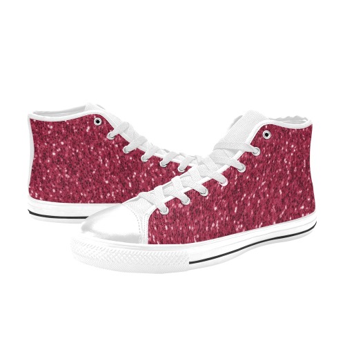 Magenta dark pink red faux sparkles glitter High Top Canvas Shoes for Kid (Model 017)