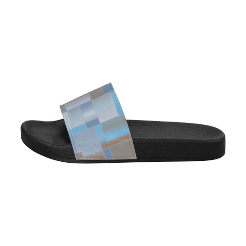 Gray Brown Blue Geometric Men's Slide Sandals (Model 057)
