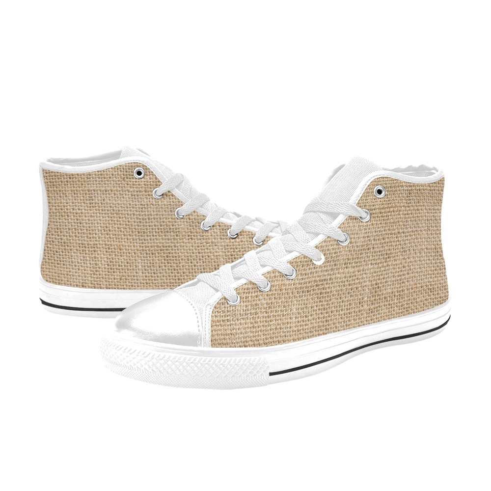 Burlap Fabric Men’s Classic High Top Canvas Shoes (Model 017)