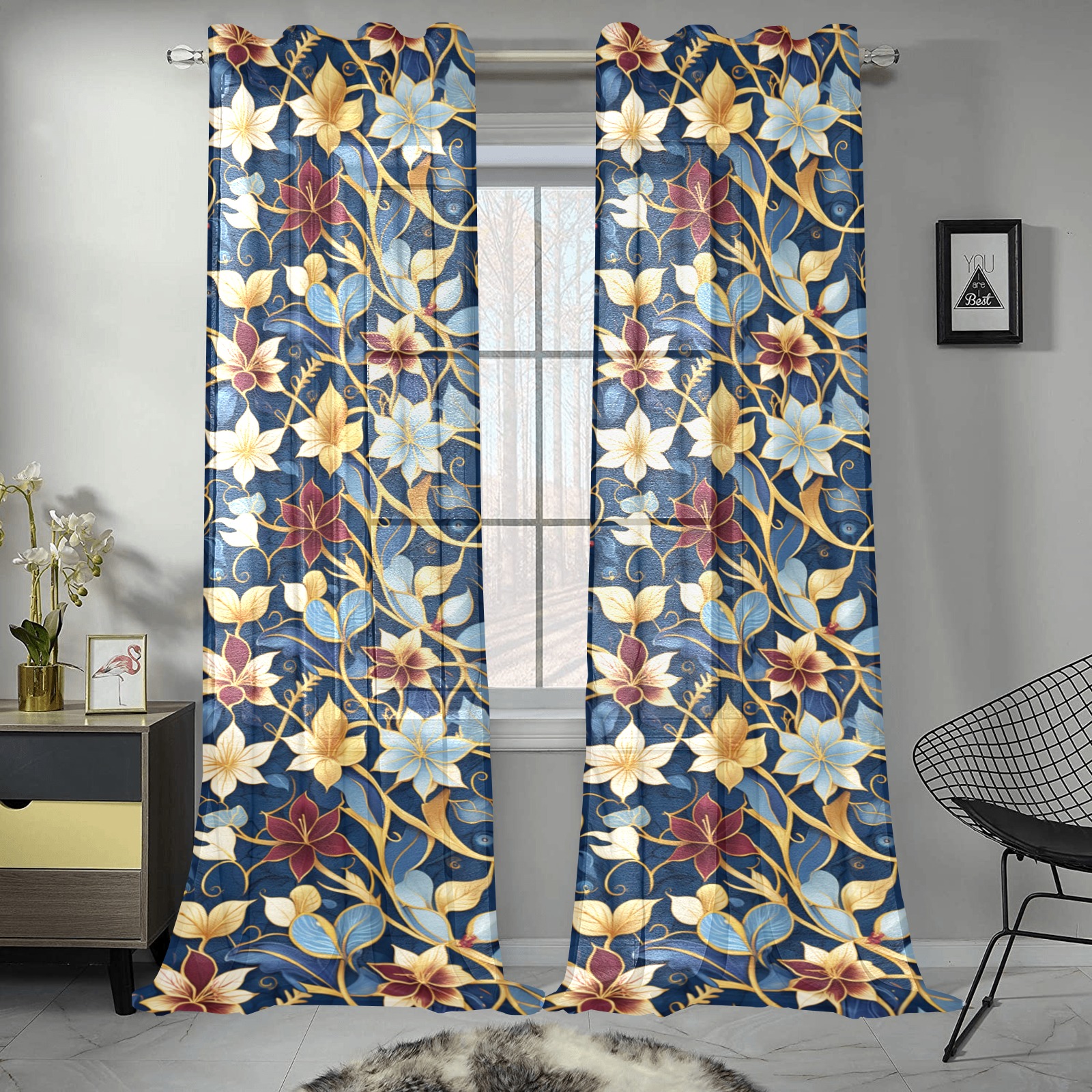 Fabulous Florals 37 Gauze Curtain 28"x95" (Two-Piece)