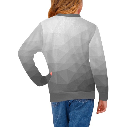 Grey Gradient Geometric Mesh Pattern Girls' All Over Print Crew Neck Sweater (Model H49)