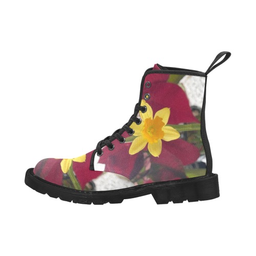 Flowers Martin Boots for Women (Black) (Model 1203H)