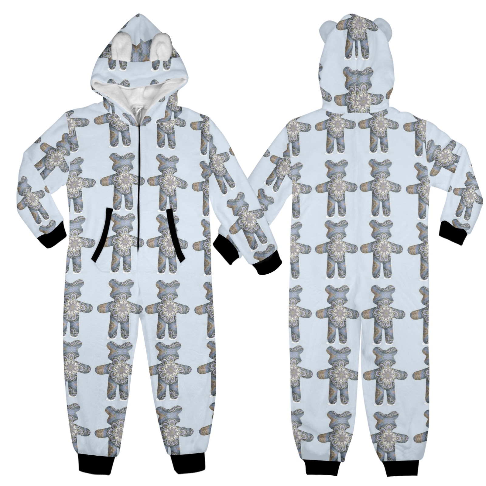 nounours 3 j One-Piece Zip Up Hooded Pajamas for Big Kids