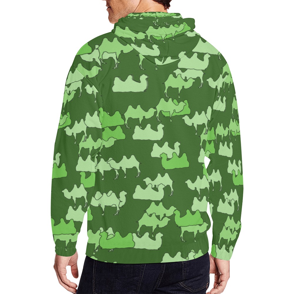 camouflaged Camels green All Over Print Full Zip Hoodie for Men (Model H14)