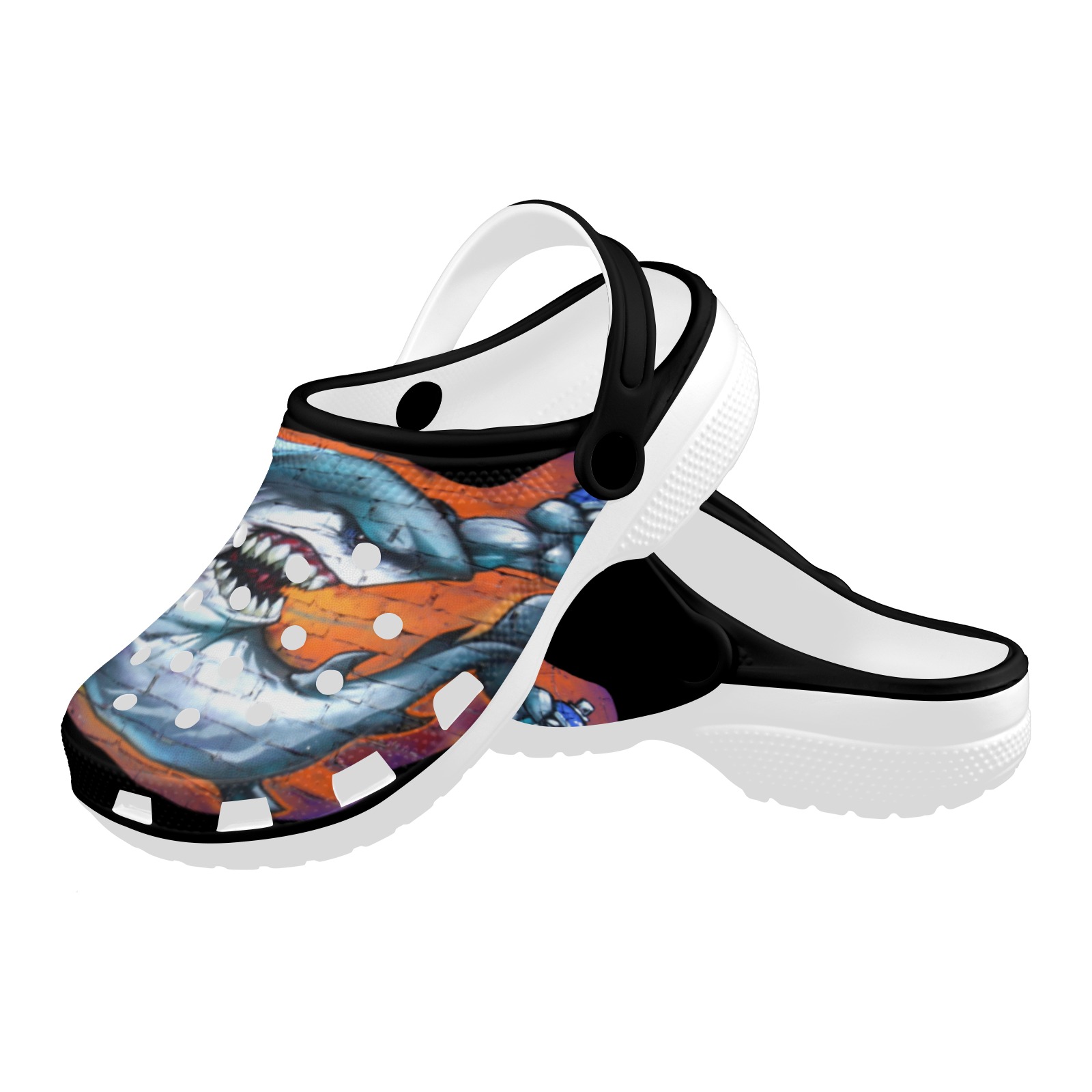 Graffiti Shark - Black Custom Print Foam Clogs for Adults