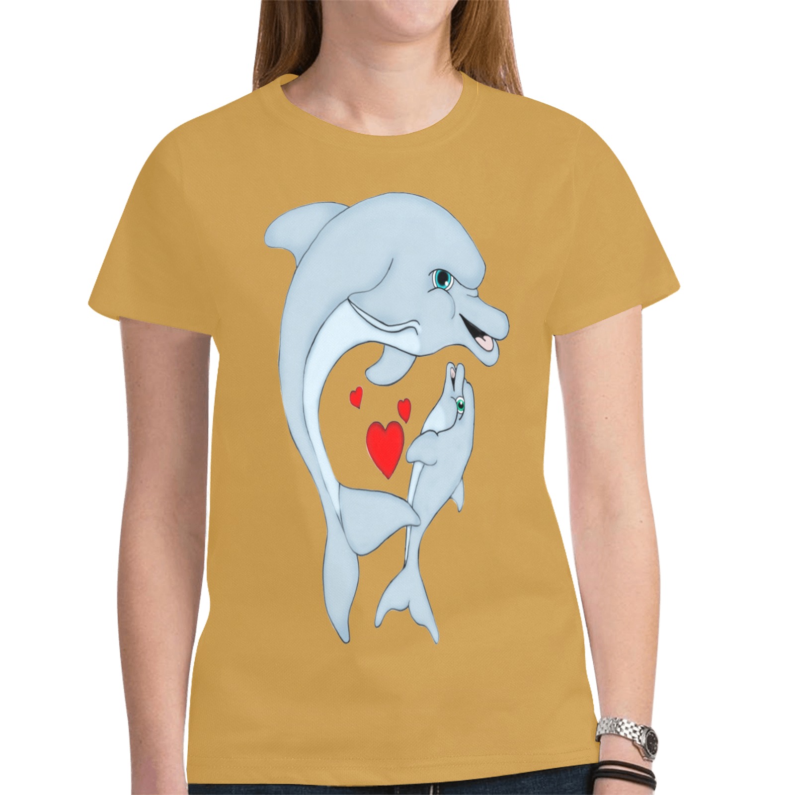 Dolphin Love Rust Brown New All Over Print T-shirt for Women (Model T45)