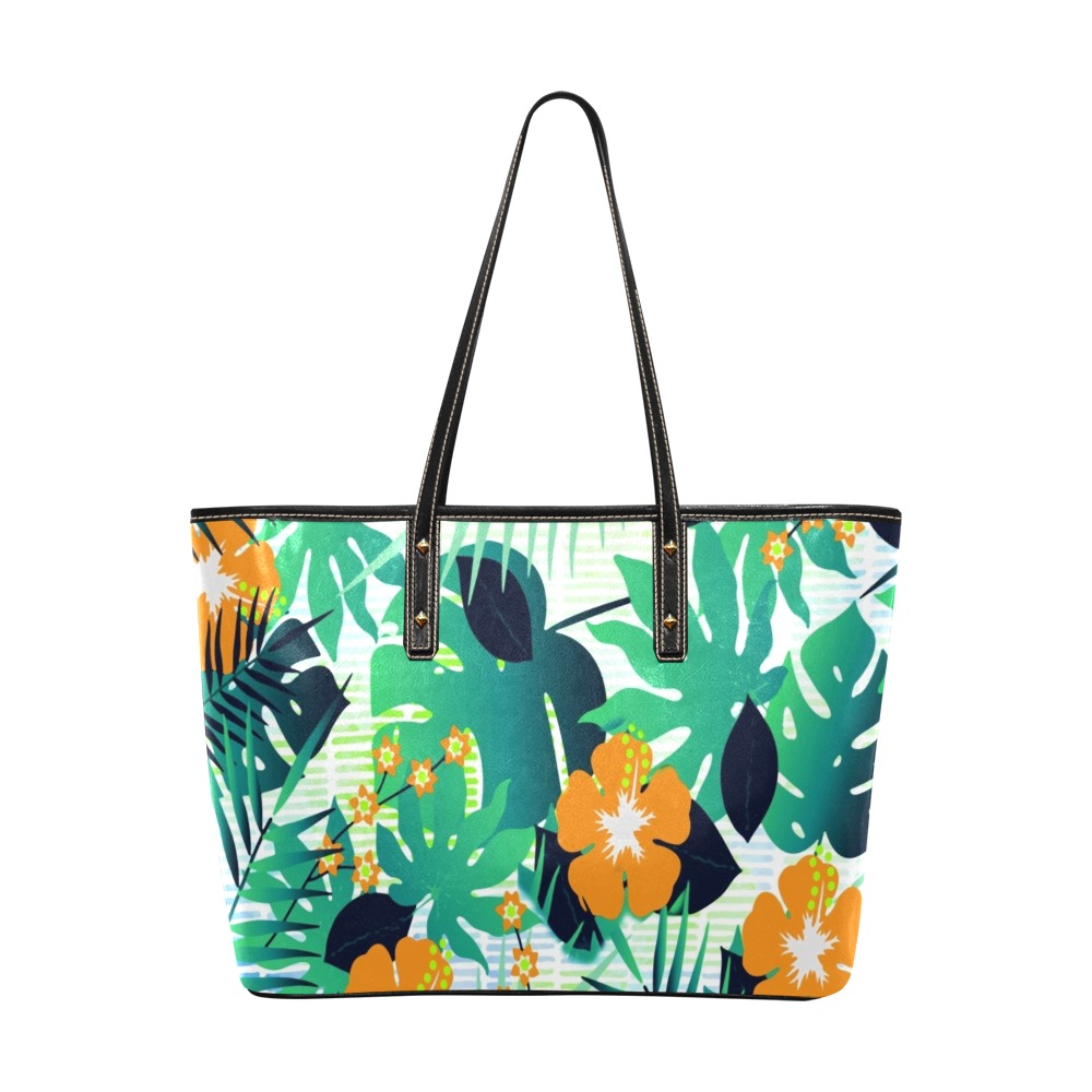 GROOVY FUNK THING FLORAL Chic Leather Tote Bag (Model 1709)