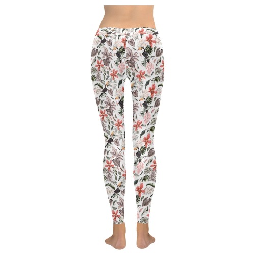 Toucans in the flowered jungle Women's Low Rise Leggings (Invisible Stitch) (Model L05)