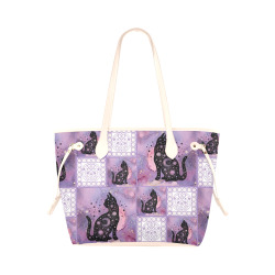 Purple Cosmic Cats Patchwork Pattern Clover Canvas Tote Bag (Model 1661)