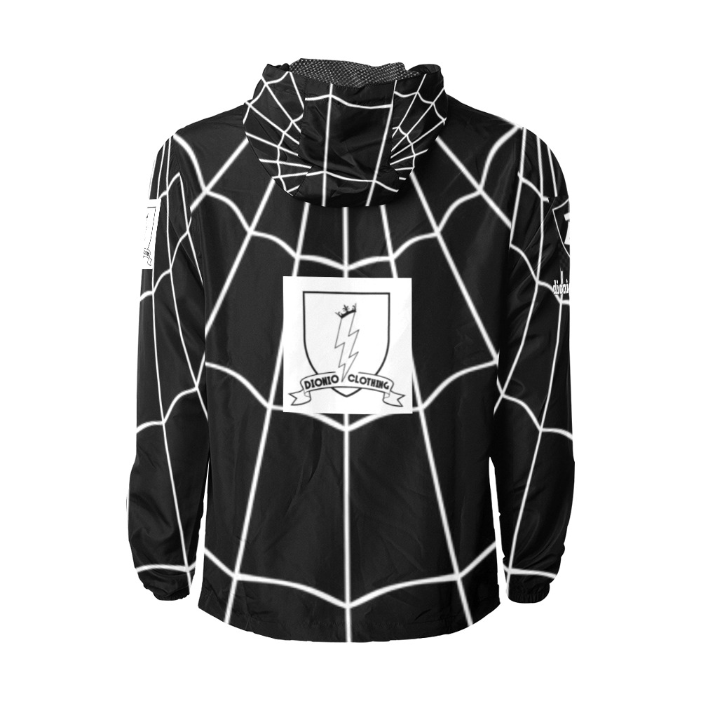 DIONIO Clothing - Black Web Windbreaker Jacket Unisex All Over Print Windbreaker (Model H23)
