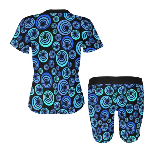 Retro Psychedelic Pretty Blue Pattern Women's Short Yoga Set