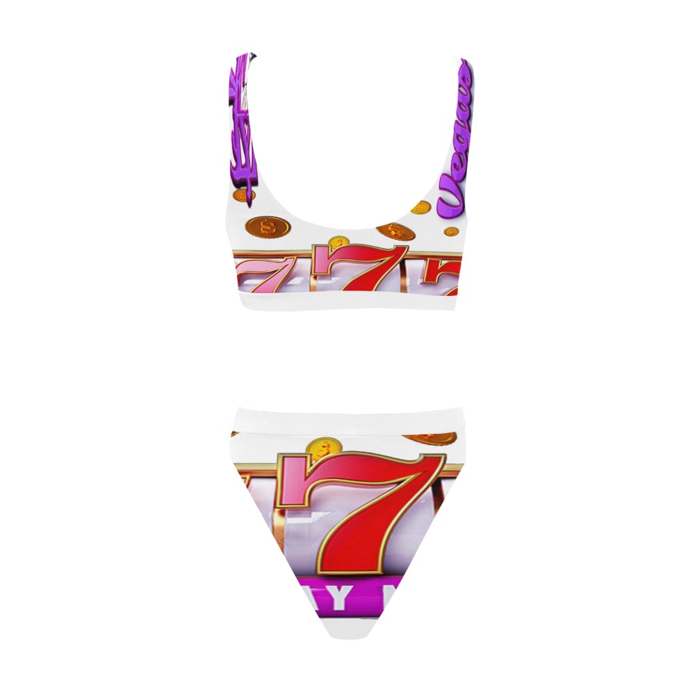 Vegas-Text-Style-Effect Sport Top & High-Waisted Bikini Swimsuit (Model S07)