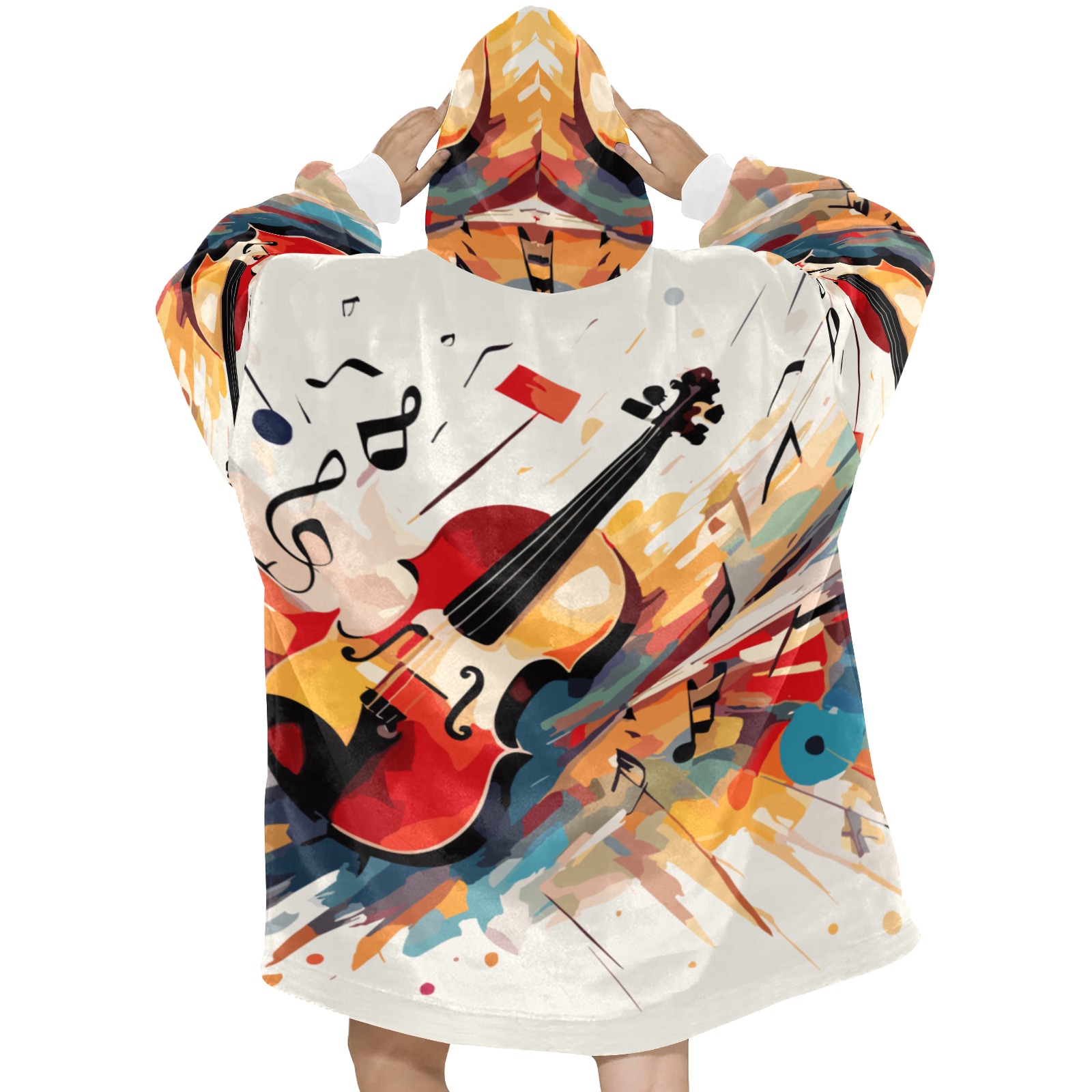 Chic colorful allegory of violin music on beige Blanket Hoodie for Women