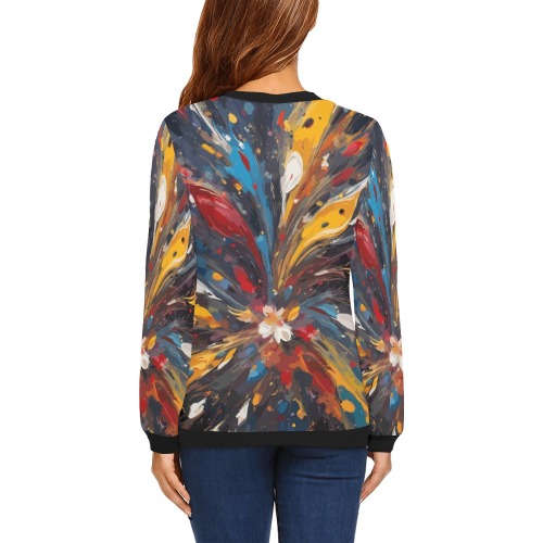 Cool colorful abstract art, dark bluish background All Over Print Crewneck Sweatshirt for Women (Model H18)