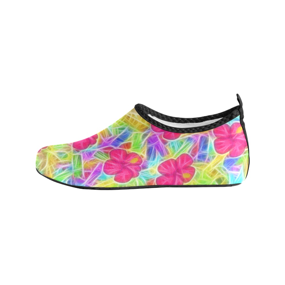 Pink Hawaiian Flowers Pattern Women's Slip-On Water Shoes (Model 056)