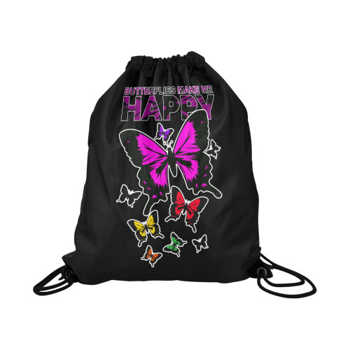 Butterflies Make Me Happy Large Drawstring Bag Model 1604 (Twin Sides)  16.5"(W) * 19.3"(H)
