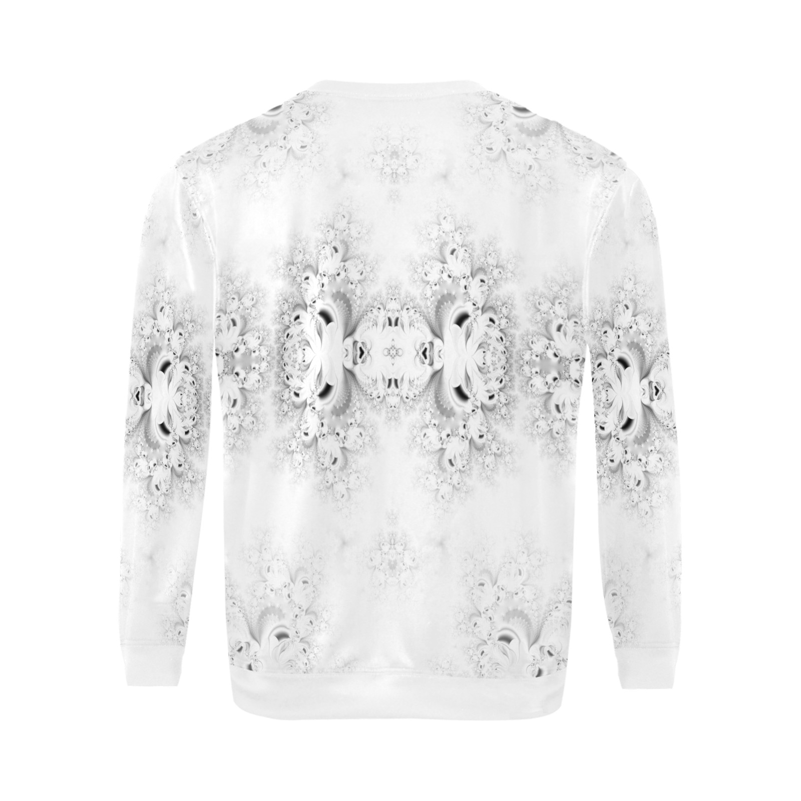 Snowy Winter White Frost Fractal All Over Print Crewneck Sweatshirt for Men (Model H18)