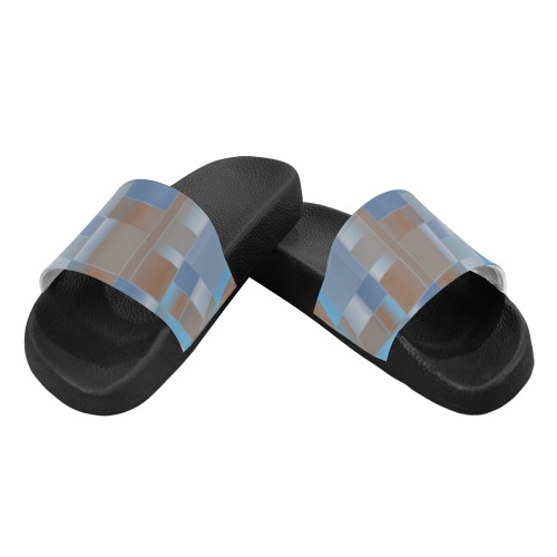 Gray Brown Blue Geometric Men's Slide Sandals (Model 057)