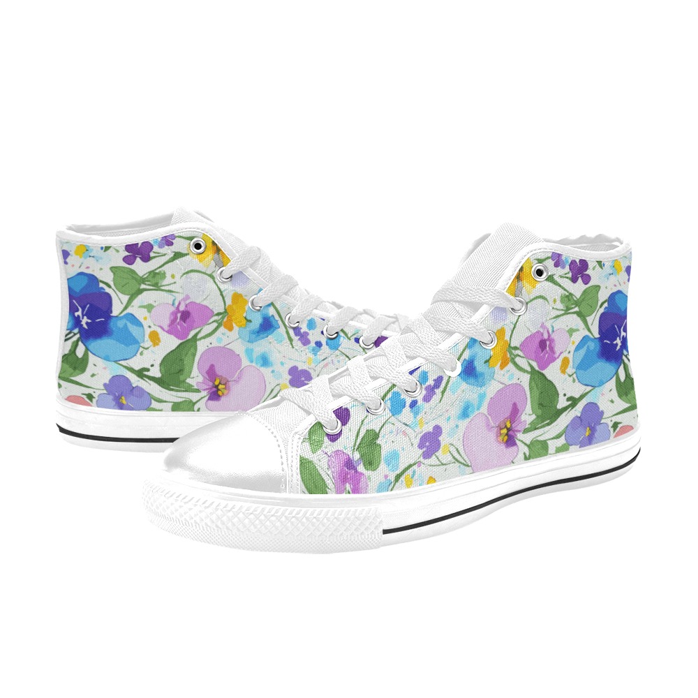 Fantasy water color of viola tricolor flowers art. Women's Classic High Top Canvas Shoes (Model 017)