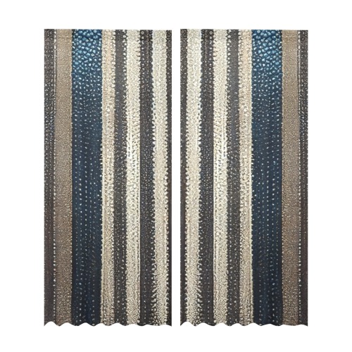 gold, silver and saphire striped pattern Gauze Curtain 28"x95" (Two-Piece)