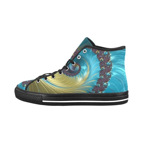 Turquoise and Gold Spiral Fractal Abstract Vancouver H Men's Canvas Shoes (1013-1)