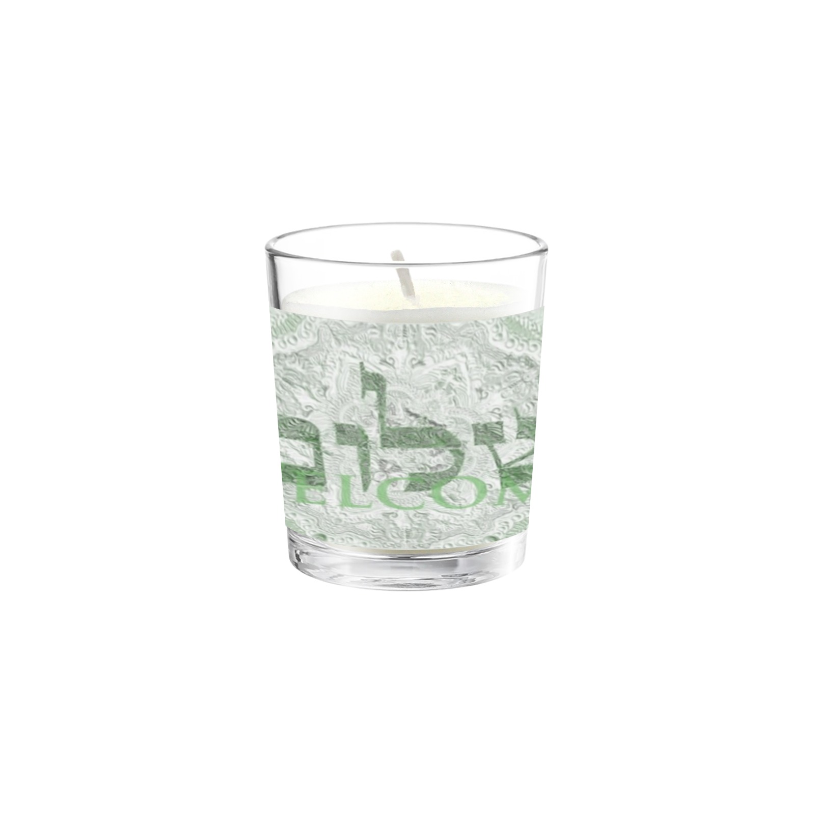 shalom  Welcome one color dark green Transparent Candle Cup (Jasmine)