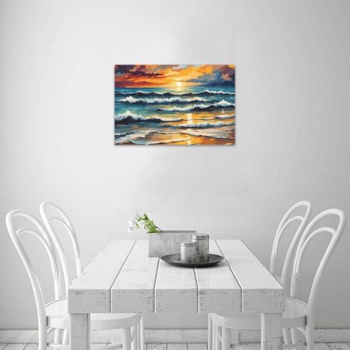 Ocean surf. Deserted beach. Setting sun. Good mood Upgraded Canvas Print 18"x12"