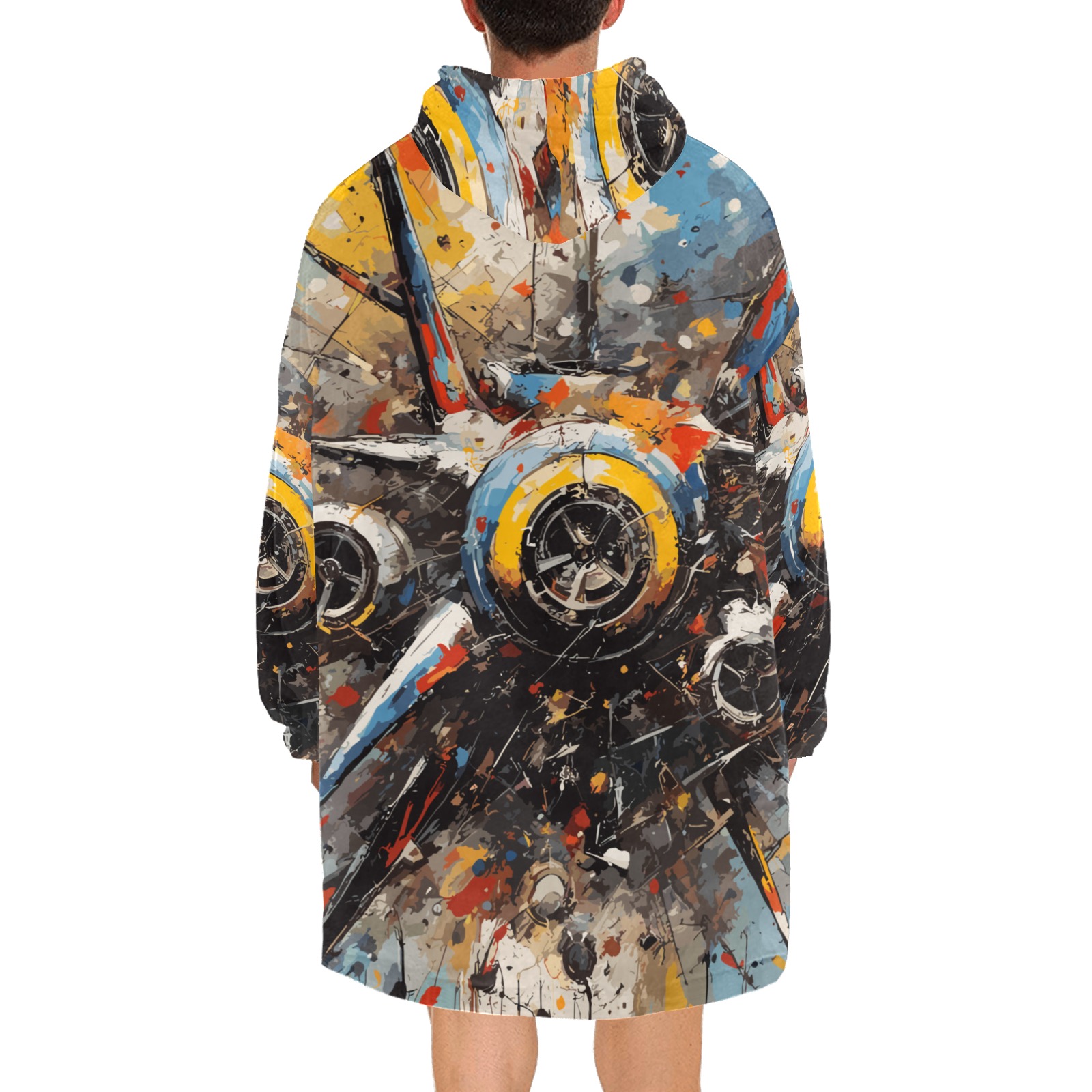 Abstract Aviation Engine Mechanics Colorful Art Blanket Hoodie for Men