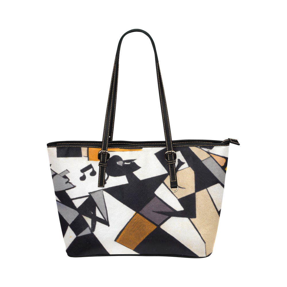 cubist, people dancing Leather Tote Bag/Large (Model 1651)