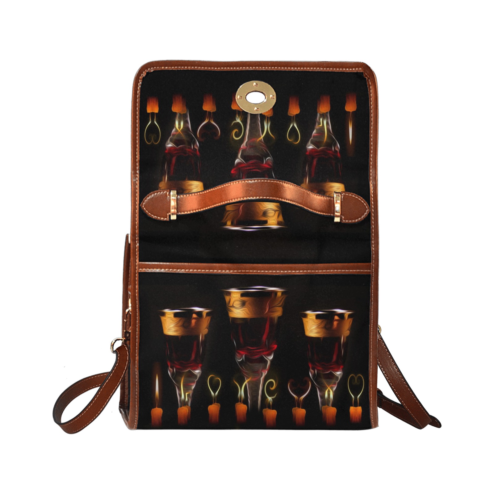 Candles Wine Ritual Waterproof Canvas Bag-Brown (All Over Print) (Model 1641)