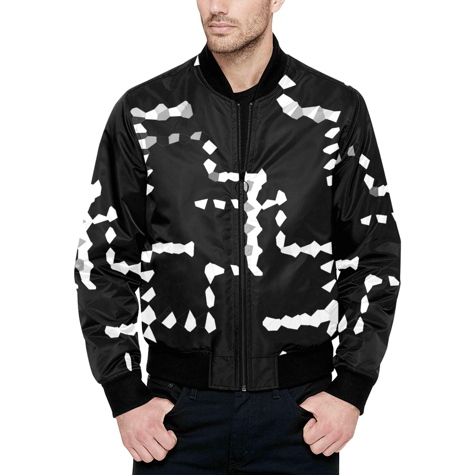 White Interlocking Crosses Mosaic black All Over Print Quilted Bomber ...