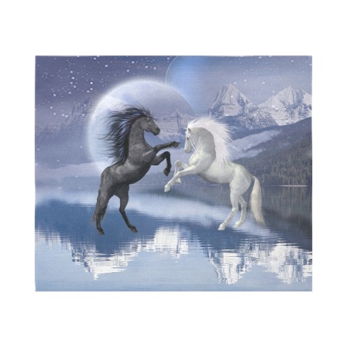 Horses and Moon Cotton Linen Wall Tapestry 60"x 51"