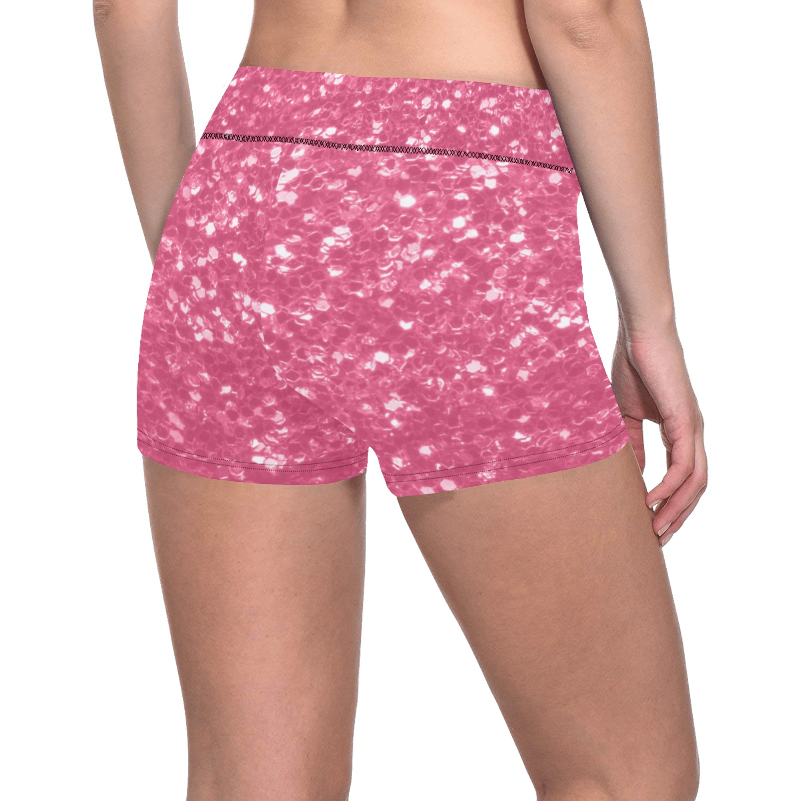 Magenta light pink red faux sparkles glitter Women's All Over Print Short Leggings (Model L28)
