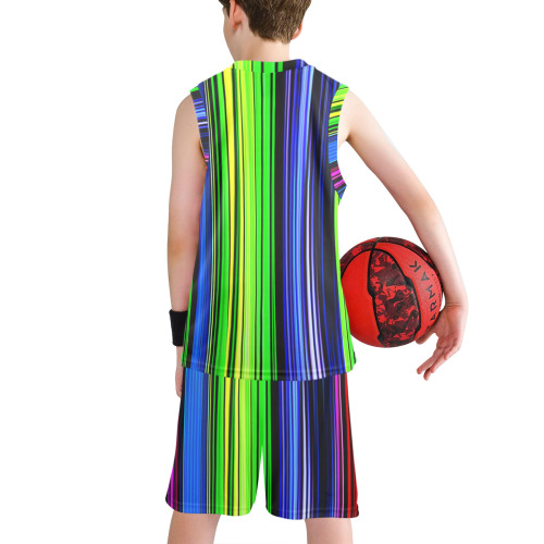 A Rainbow Of Stripes Boys' V-Neck Basketball Uniform