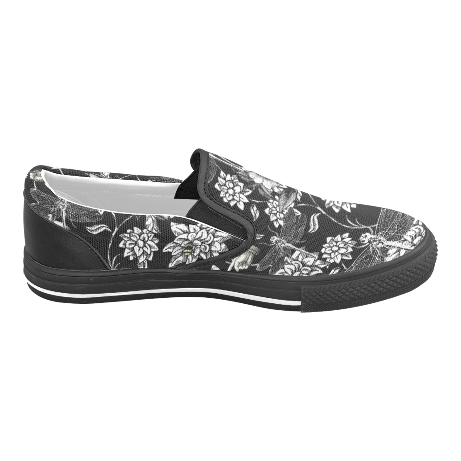 Black and White Nature Garden Men's Slip-on Canvas Shoes (Model 019)