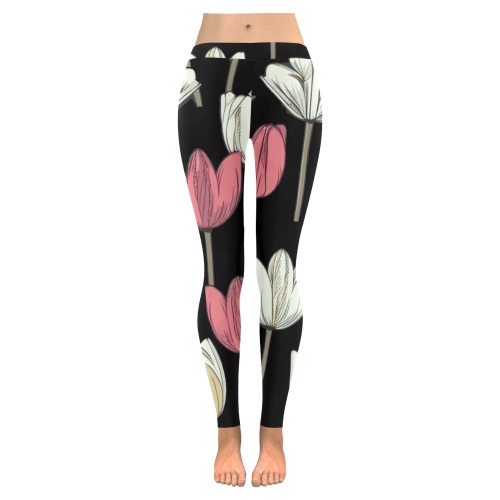 Floral Women's Low Rise Leggings (Invisible Stitch) (Model L05)