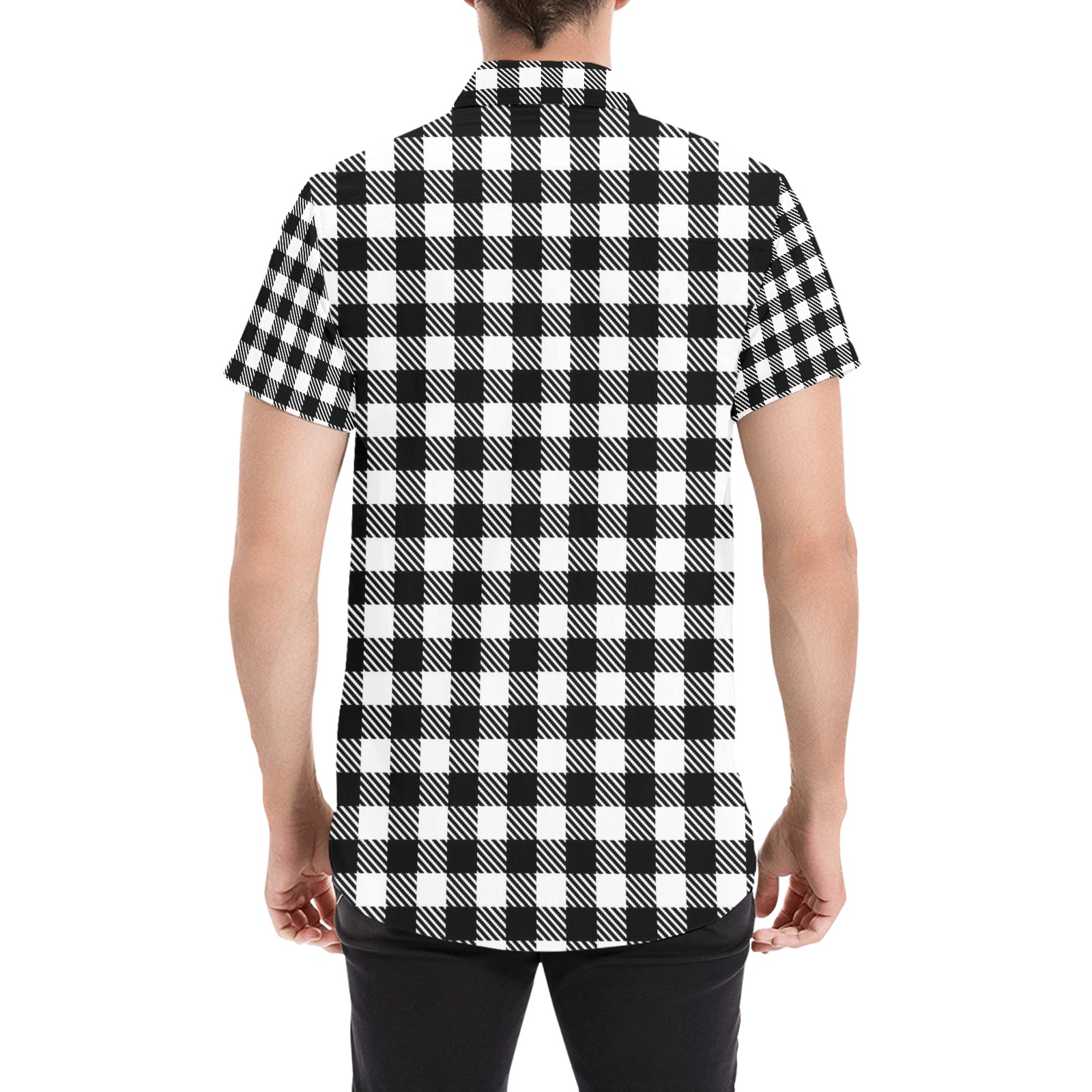 Black and White Plaid Men's All Over Print Short Sleeve Shirt (Model T53)